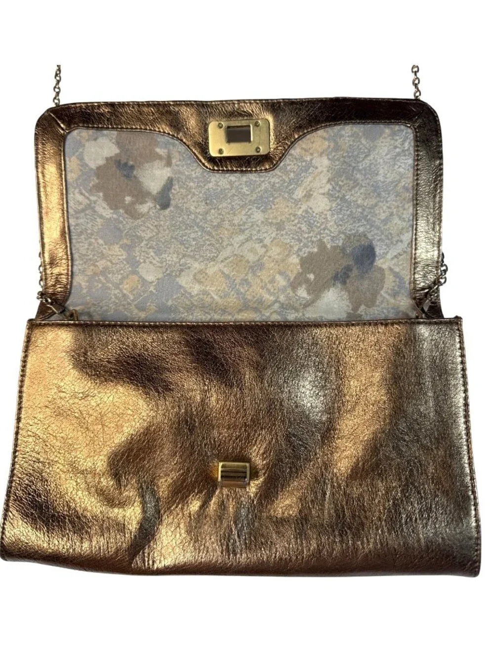Elliott Lucca Metallic Bronze Woven Leather Chain Clutch Crossbody Bag 11